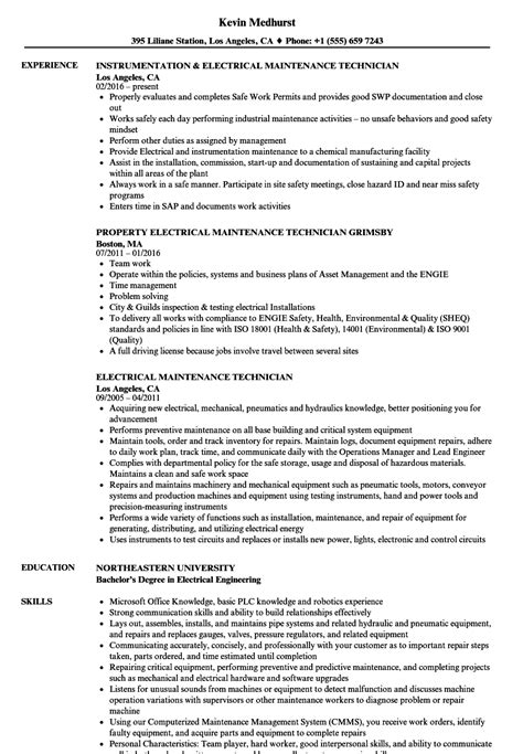 electronics technician resume|electrical maintenance technician resume.